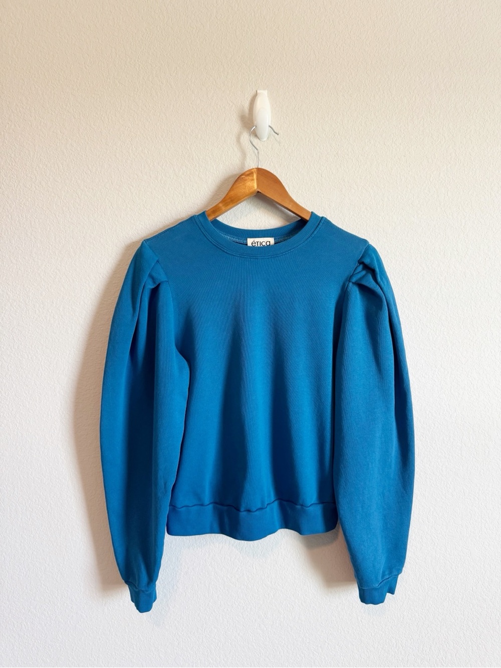 Etica Skydiver Blue Lysse Pleated Sleeve Ethical Cotton Sweatshirt Size Medium